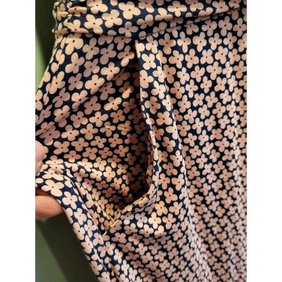Boden Pink Navy Floral Short Sleeve Stretchy Lightweight Midi Dress Sz 12L - Picture 5 of 8